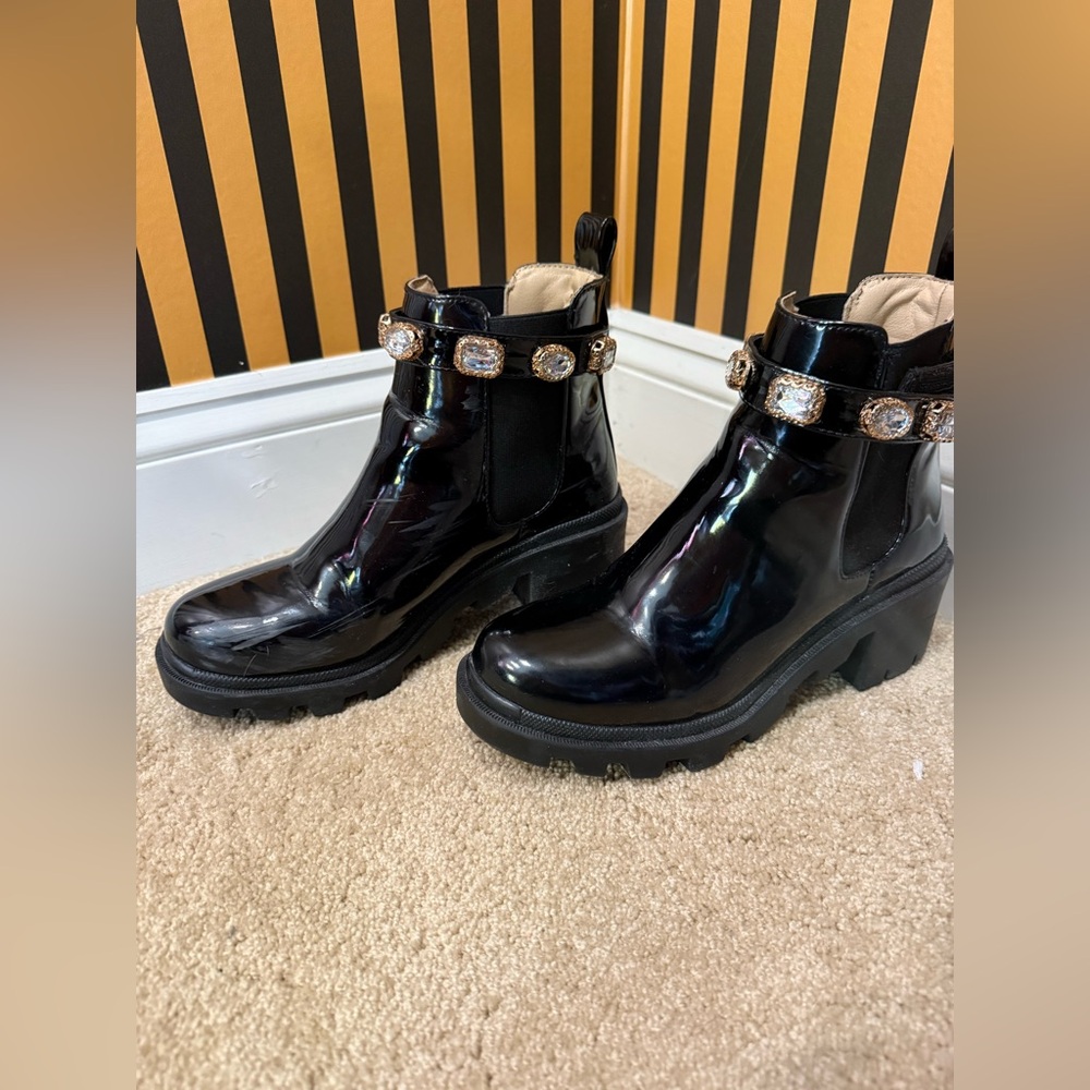Steve Madden Amulet Black Ankle Boots with Gemstone Accents